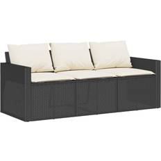 Schwarz Sofas vidaXL Garden with Cushions 3-Seater Black Poly Rattan Outdoor Sofa