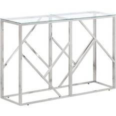 Stainless Steel Furniture vidaXL Silver Stainless Steel and Solid Wood Acacia 43.3" x 11.8" x 27.6" Console Table