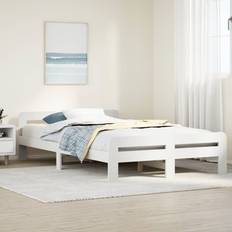 vidaXL Bed Frame Without Mattress White 135x190 cm Double Solid Wood Pine