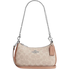 Coach Teri Mini Crossbody Bag In Signature Canvas- Silver/Sand/Taupe