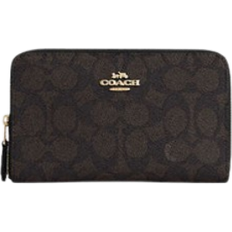 Coach Medium Id Zip Wallet - Signature Canvas Gold/Walnut/Black