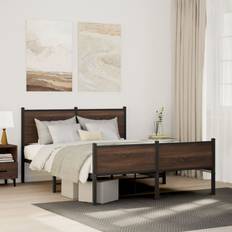 vidaXL Metal Bed Frame With Headboard And Footboard Bed Brown Oak King Size