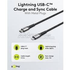 Goobay Lightning USB-C-opladnings- og synkroniseringskabel i fuld metal