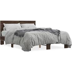 vidaXL Bed Frame Bed Brown Oak 135x190 cm Double Engineered Wood and Metal