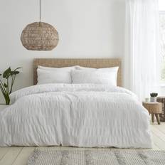 Linen Duvet Covers Catherine Lansfield Seersucker Set with Pillowcases - (Single) Duvet Cover White