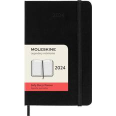 Moleskine Daily Agenda 12 Months 2024 Size Pocket 9x14 Hard Cover and Elastic Closure, Colour Black