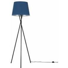 Lighting ValueLights Valuelights Modern Gloss Black Metal Tripod With Navy Blue Shade Floor Lamp