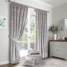 Curtina Trinity Jacquard Pair of Pencil Pleat Curtains - Silver - 229 cm x 183 cm