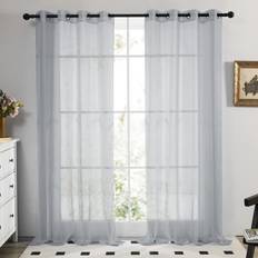 Deconovo Soild Eyelet Semi Transparent Net Curtains 55 x 36 Inch Grey 2 Panels