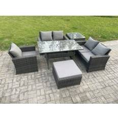 Garden & Outdoor Furniture Fimous 6 Seater Wicker Rattan Garden with Dining Table - Dark Grey Patio Dining Set