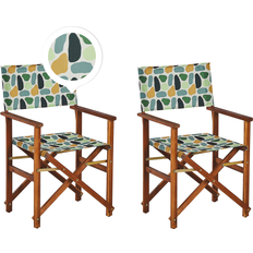 Beliani Set of 2 Chairs Dark Acacia Wood Grey Geometric Pattern Folding Cine Garden Dining Chair