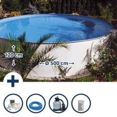 Eingegrabene Pools Stahlwandpool set (6-teilig) hoch rund borneo 500 x 120 cm, stahl 0,6 mm weiß Mehr als 60 cm