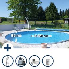 Eingegrabene Pools Stahlwandpool set (7-teilig) tief rund bahrain 350 x 150 cm, stahl 0,8 mm weiß Mehr als 60 cm