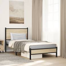 190cm - 90cm Bed Frames vidaXL Metal Bed Frame with Headboard Sonoma Oak 90x190 cm Single