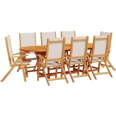 Essgruppen vidaXL 9 Piece Garden Solid Wood Acacia and Textilene - Grey Patio Dining Set, 1 Table incl. 8 Chairs