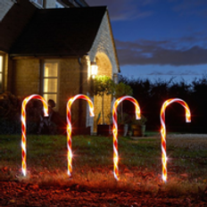 Samuel Alexander Set of 4 Large Light up Red & White Stripe Christmas Candy Cane Garden Stakes with LEDs