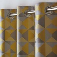 Yellow Curtains Alan Symonds Skandi Geometric Jacquard Fully Lined Eyelet Curtains 46 x 72 in - Yellow