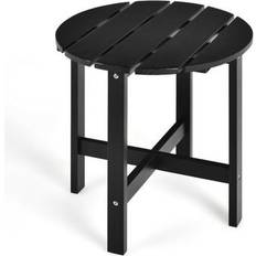 Patio Furniture Costway 18" Patio Round Wooden Slat End Coffee - Black Outdoor Side Table