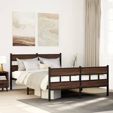 160 cm - Eg Sengerammer vidaXL Uden Madras 160x200 cm Metal Brun Egetræsfarve Sengeramme