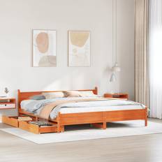 180cm Bed Frames vidaXL Bed Frame Without Mattress Bed Wax Brown Super King Solid Wood Pine