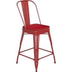 Red Seating Stools Flash Furniture 24 in. Red Metal Counter Height w/ Removable Back & Wood Seat Seating Stool