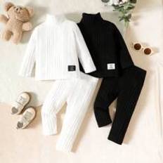 Elastane Other Sets Shein Baby Girls' Solid Color Simple Daily Long Sleeve Top And Pants Set