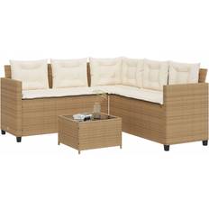 vidaXL Trädgårdssoffa Med Bord Och Dynor L-formad Beige Konstrotting Soffa