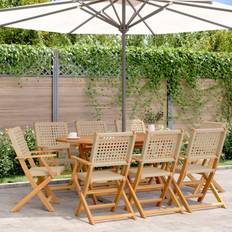 VidaXL Stühle vidaXL Folding Chairs 8 pcs Beige Poly Rattan and Solid Wood Garden Dining Chair