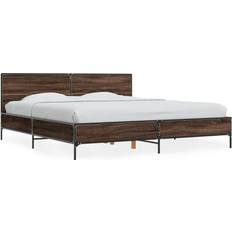 Senge & Madrasser vidaXL 200x200 cm Konstrueret Træ Og Metal Brun Egetræ Sengeramme