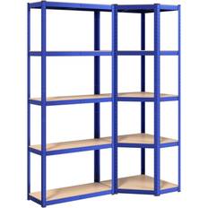 Pines Wall Shelves vidaXL 5-Layer Shelves 2 pcs Blue Steel & Engineered Wood Wall Shelf