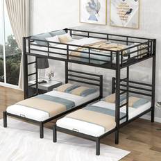 LZ LEISURE ZONE Full Over Twin & Twin Size with Built-in Shelf, No Box Spring Needed, Black Bunk Bed