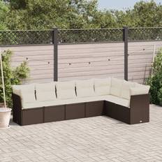 vidaXL 7 Piece Garden Sofa with Cushions Brown Poly Rattan Outdoor Lounge Set