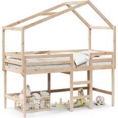 Bruna Loftsängar vidaXL Loft Bed With Ladder And Roof 90x190 cm Solid Wood Pine