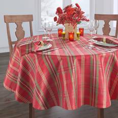 Red Cloths & Tissues Elrene Shimmering Plaid Holiday Christmas 60" x 84" Oval Tablecloth Red