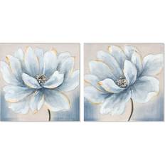 Blue Framed Art Home ESPRIT Painting Blue White Canvas MDF Wood Flower Traditional 40 x 2.5 x 40 cm (2 Units) Framed Art 40x40cm