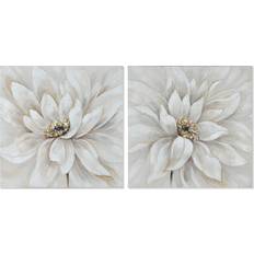 White Framed Art Home ESPRIT White Canvas MDF Wood Flower Romantic 80 x 3 x 80 cm (2 Units) Framed Art 80x80cm