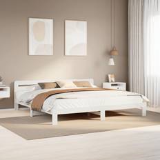 Senge & Madrasser vidaXL Uden Madras 200x200 cm Massivt Fyrretræ Hvid Sengeramme