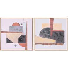 Abstrakt Billeder Home ESPRIT Polystyrene Canvas Abstract Urban 62.5 x 2.8 x 62.5 cm (2 Units) Framed Art