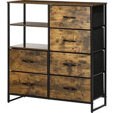 Homcom Kommode Mit 6 Stoff-Schubladen 2 Regale Rustikal-Braun Kommode 84x92cm