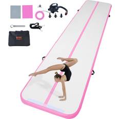 Tapis d'Aérobic VEVOR Tapis de Gymnastique Gonflable 10 cm Épaisseur, Piste d’Acrobatie avec Pompe Électrique, Tapis d'Entraînement pour Usage Domestique/Salle de Sport/Yoga/Cheerleading/Plage/Parc, 5 m, Rose