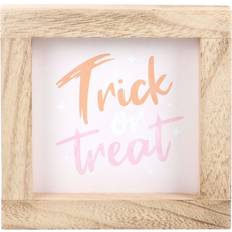 Holz Bilder Something Different Something Different Trick Or Treat Wooden Plaque Natural/White/Orange (One Size) Framed Art