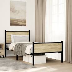 90 cm - Eg Sengerammer vidaXL uden Madras 90x200 cm Metal Sonoma-eg Sengeramme