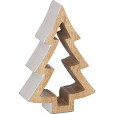 B&Q Snowy Wooden 14 cm x 4 cm x 10 cm - Natural/White Christmas Tree Ornament