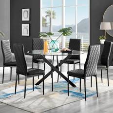 Schwarz Tischgruppen Novara Black Leg Round Glass Table 120 cm Dining Set 5pcs