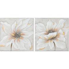 Beige Wall Decorations Home ESPRIT White Beige Canvas MDF Wood Flower Romantic 50 x 2.5 x 50 cm (2 Units) Framed Art 50x50cm
