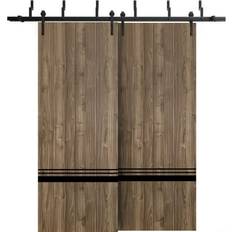 Walnut Doors SartoDoors Closet Barn Bypass Doors 48 80 in Planum 0012 Walnut with Frosted Glass Sliding Door (x)