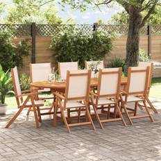 VidaXL Patio Dining Sets vidaXL 9 Piece Garden Solid Wood Acacia and Textilene - Brown Patio Dining Set