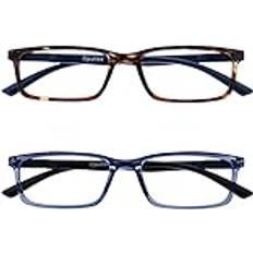 Blue Reading Glasses Opulize See de Lectura Bloqueo de Luz Azul Pack de 2 Montura Estrecha Marrón Transparente Azul Resistente a Arañazos Bisagras de Muelle Ordenador Gaming Antirreflejante Hombre Mujer BB9-23 2.00