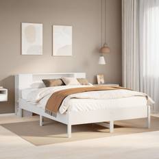 Senge & Madrasser vidaXL Seng Med Reol Uden Madras 120x200 cm Massivt Fyrretræ Hvid Sengeramme