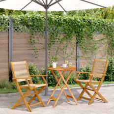 Beige Bistro Sets vidaXL 3 Piece Black Polypropylene and Solid Wood 60 x 75 cm Bistro Set, 1 Table incl. 2 Chairs